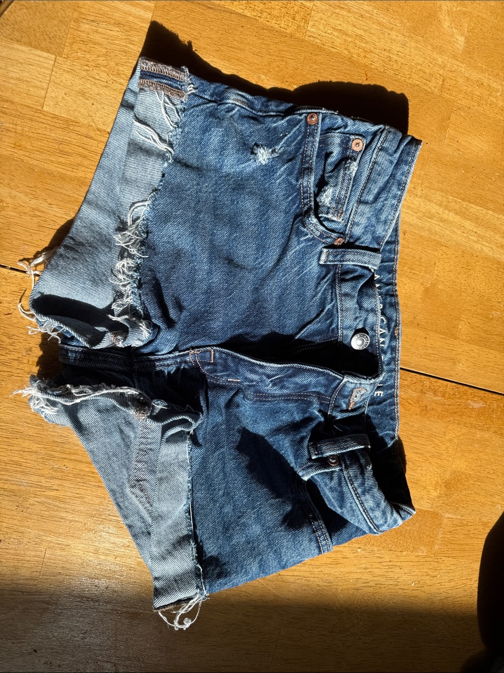 American Eagle Outfitters Distressed Two-Tone Denim Shorts - Blue